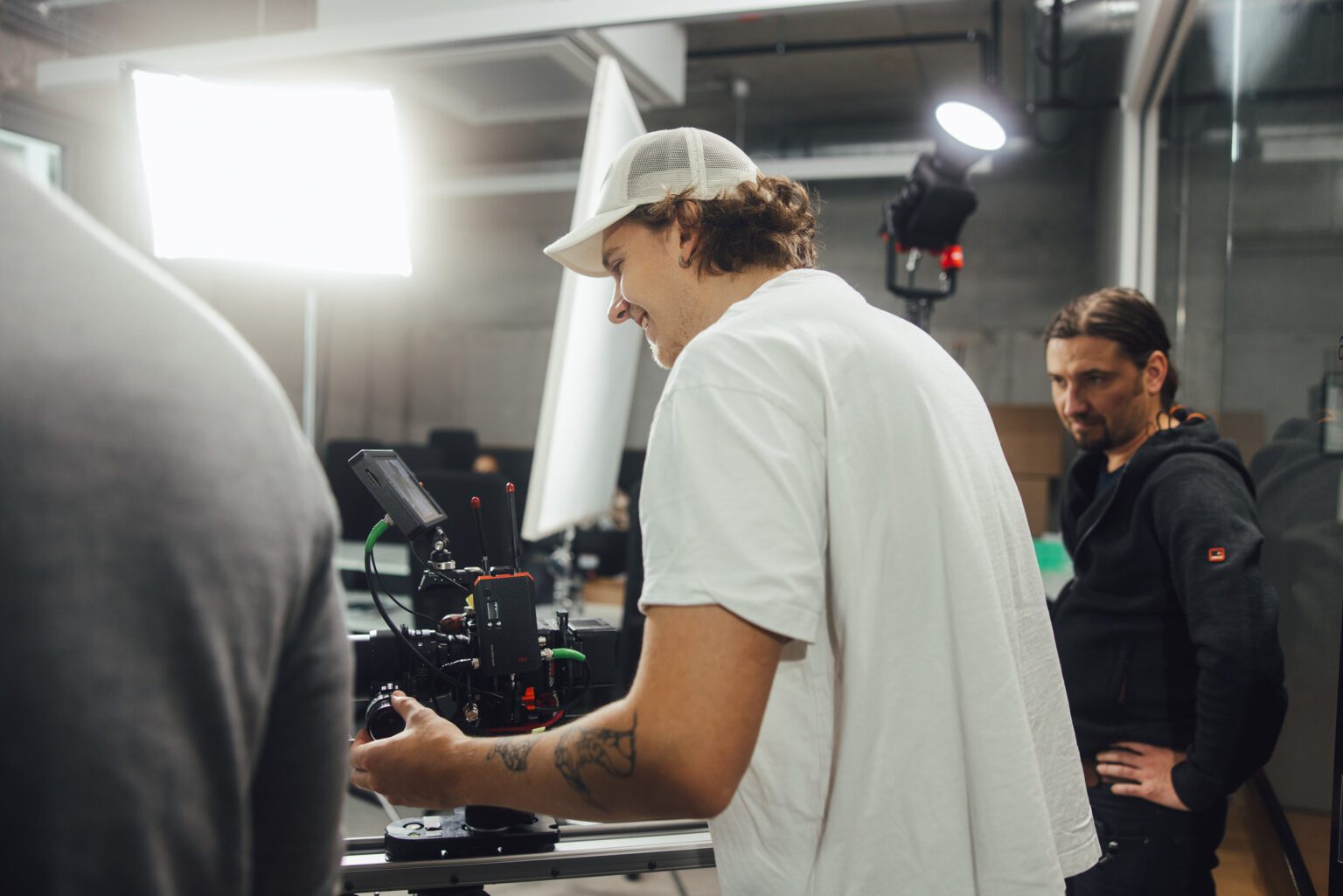 The ROCC Film crew setting up the lighting on the set of the Viona promotional video in Berlin