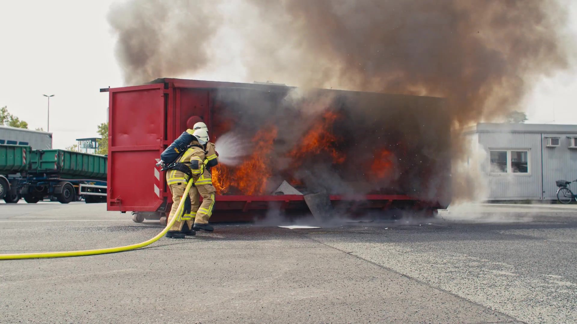 Fire brigade fighting a fire